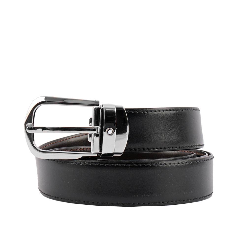 【Montblanc】雙面可調尺寸商務皮帶(黑色/棕色)