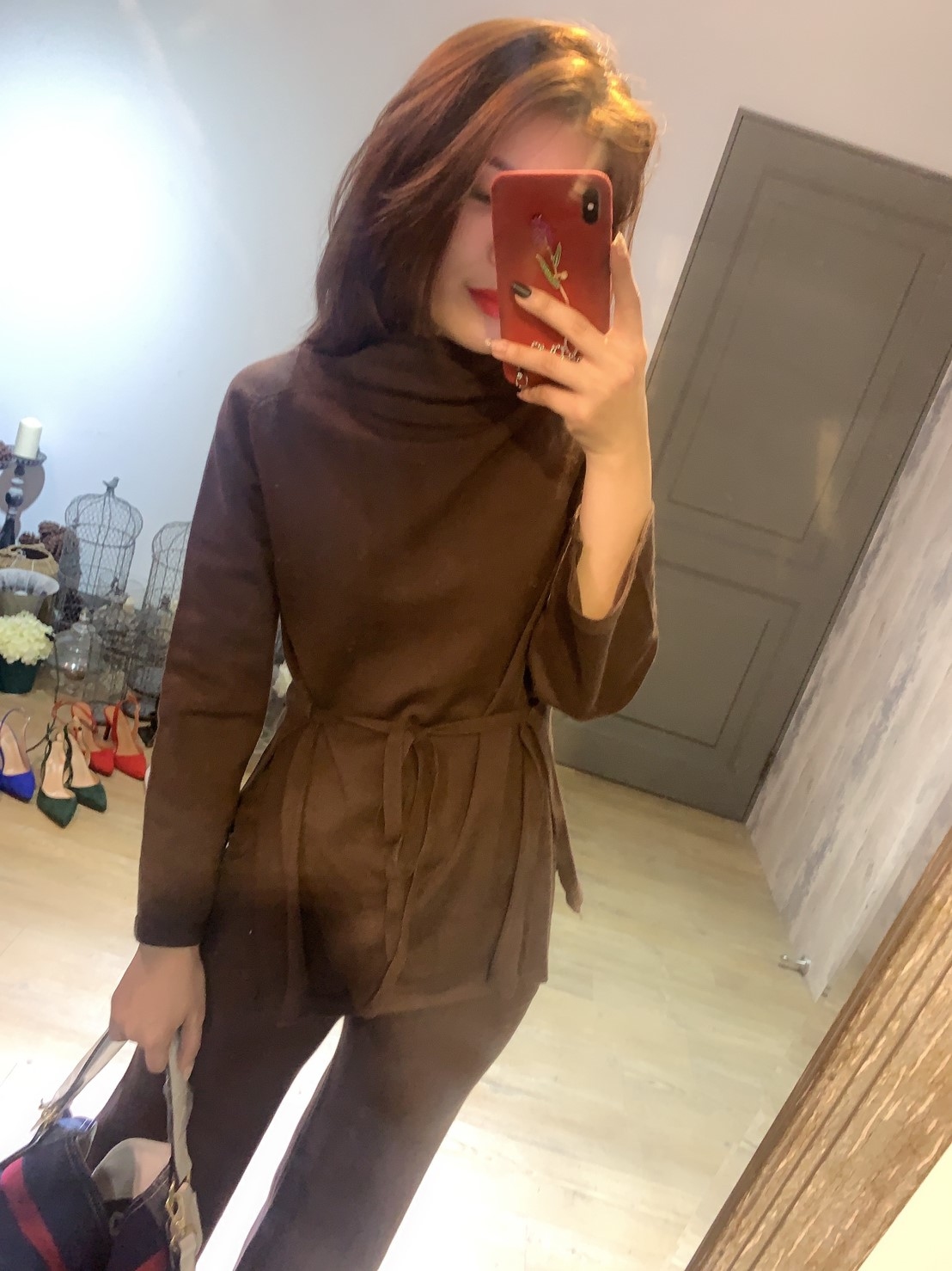 高領收腰+寬直筒長褲 針織套裝 (4色)