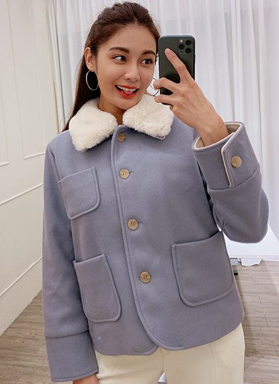 [現貨] 毛領羊毛外套(藍色)