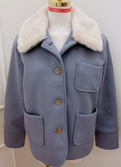 [現貨] 毛領羊毛外套(藍色)