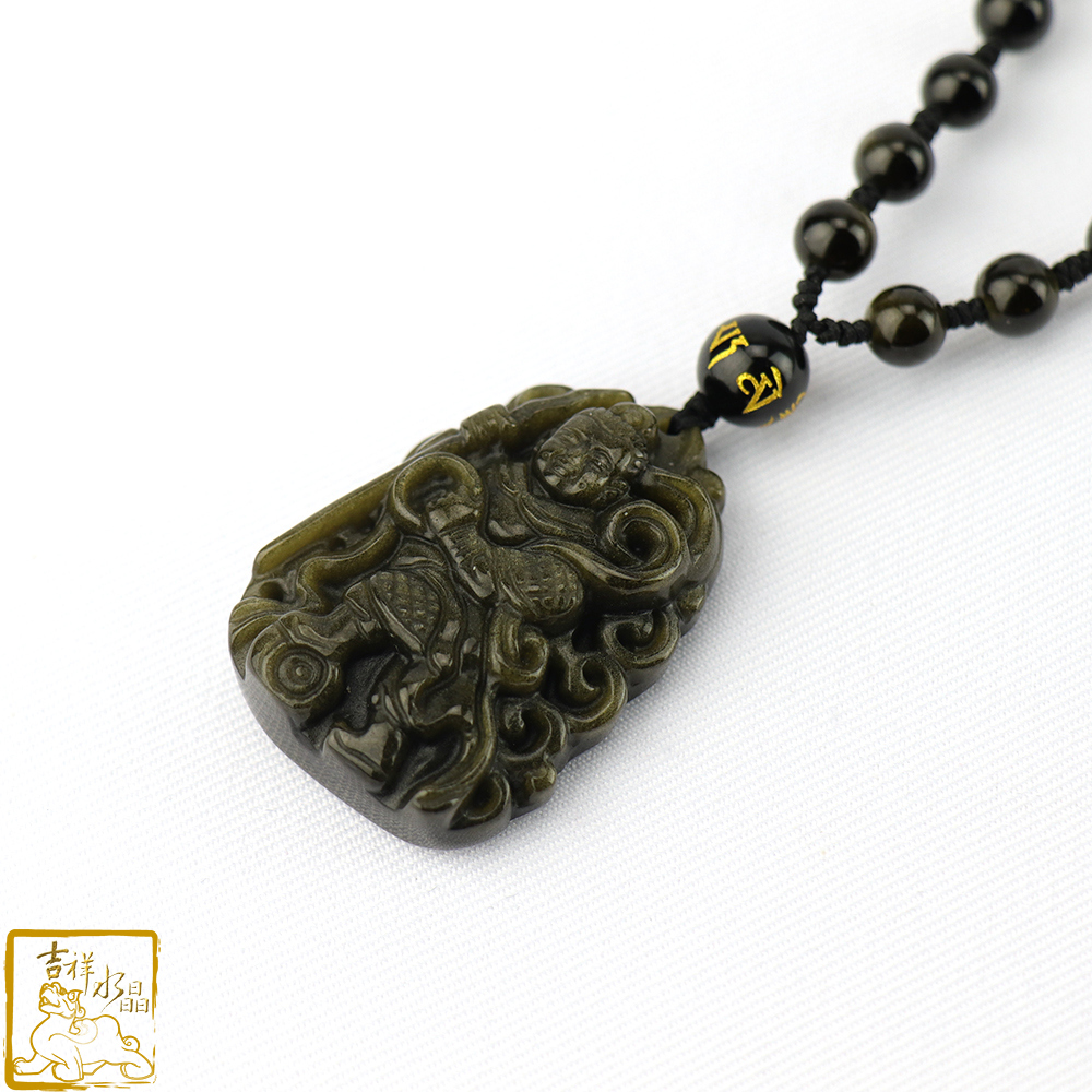金沙黑曜石哪吒三太子項鍊 5.2cm 化煞平安