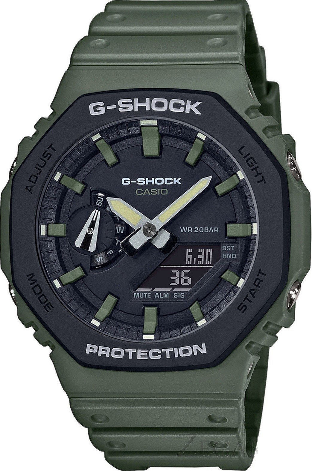 萬年鐘錶 - G-SHOCK  軍綠八角錶殼系列電子錶   GA-2110SU-3A  錶徑 : 48.5 mm