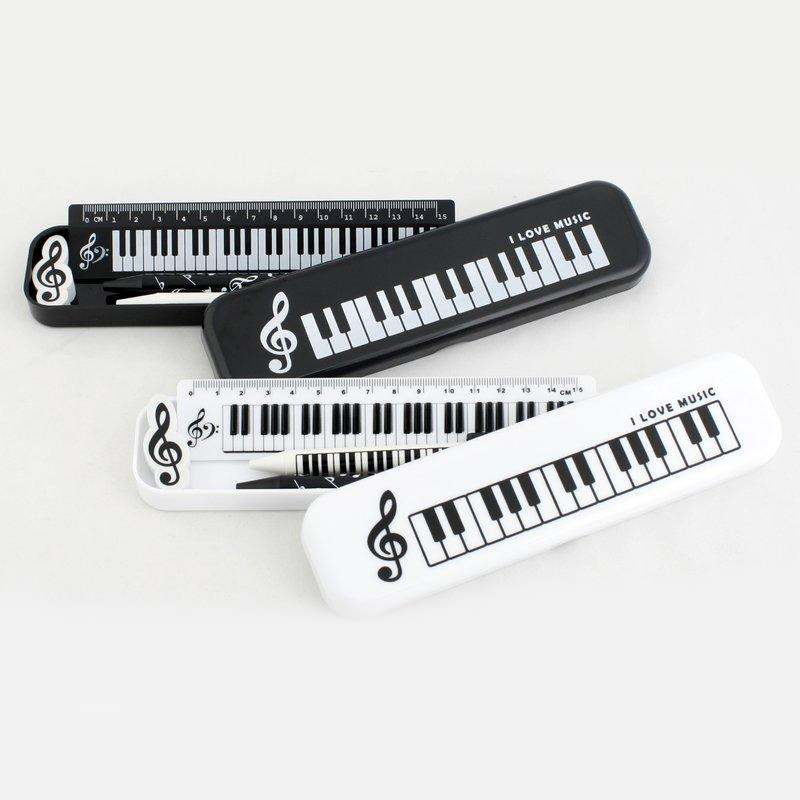 台製 LPB150M 鉛筆盒文具組．鍵盤造型 鉛筆盒文具組(尺+擦子+自動鉛筆) 黑色、白色