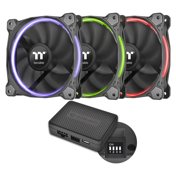米特3C數位–曜越 THERMALTAKE Riing RGB 256色LED 12公分水冷排風扇 頂級版(三風扇)/ CL-F049-PL12SW-A