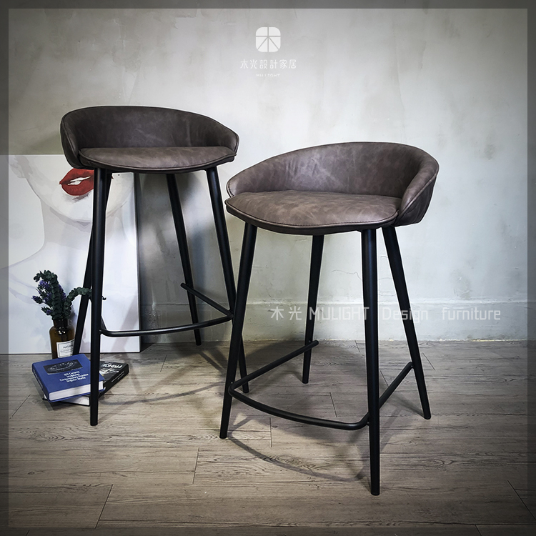 弧面超厚皮革高腳椅