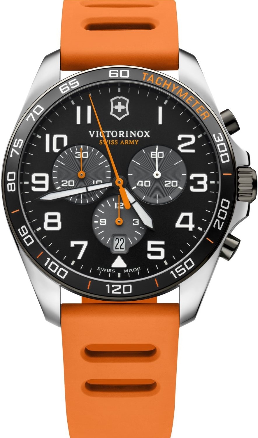 萬年鐘錶 - VICTORINOX SWISS ARMY 瑞士維氏 酷閃橘三眼競賽男錶  241893  錶徑 42 mm