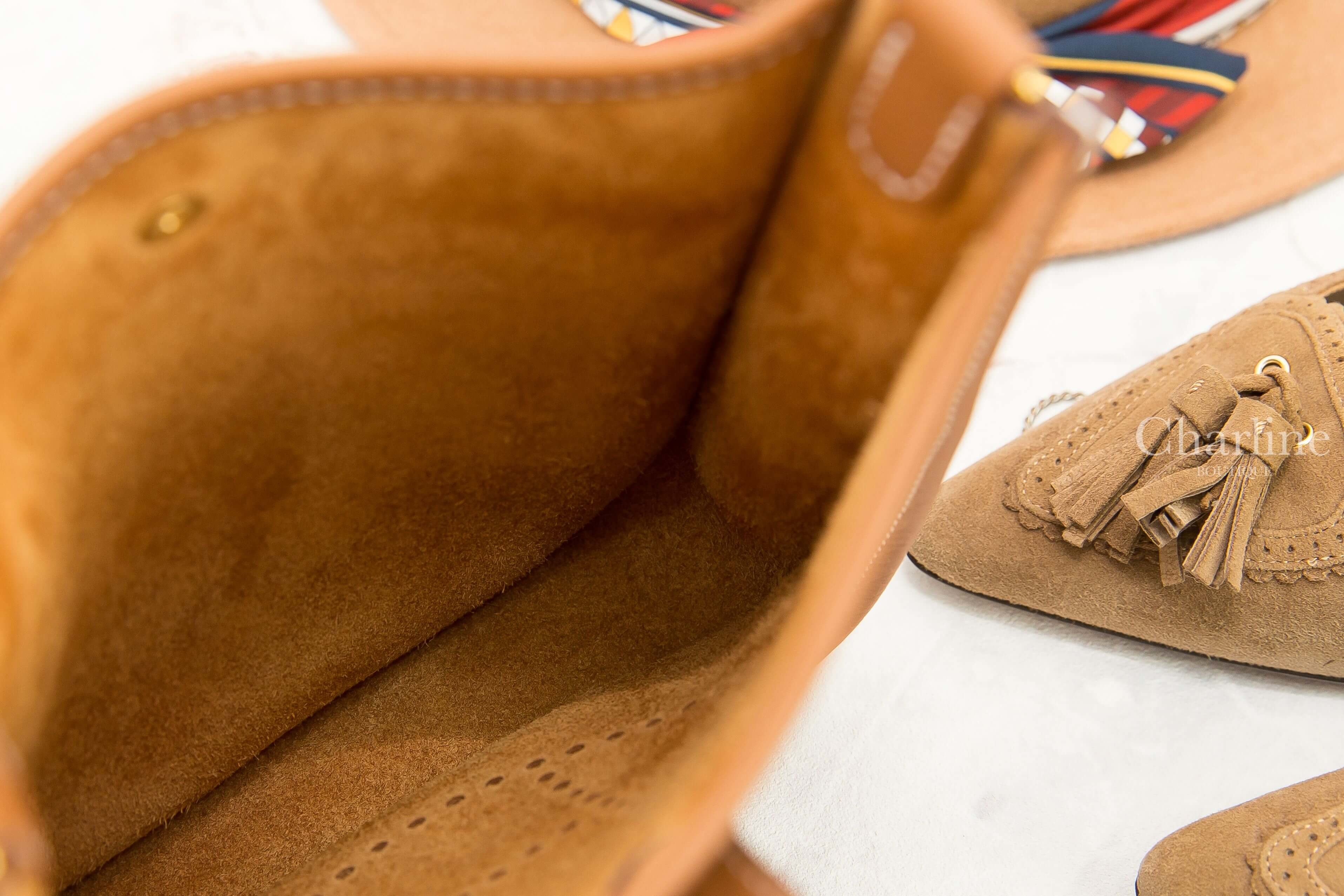 Hermès Evelyne TPM 16cm 37 Gold Taurillon Clemence B刻焦糖色金釦簍空洞洞肩背包-Charline Boutique 精品代購