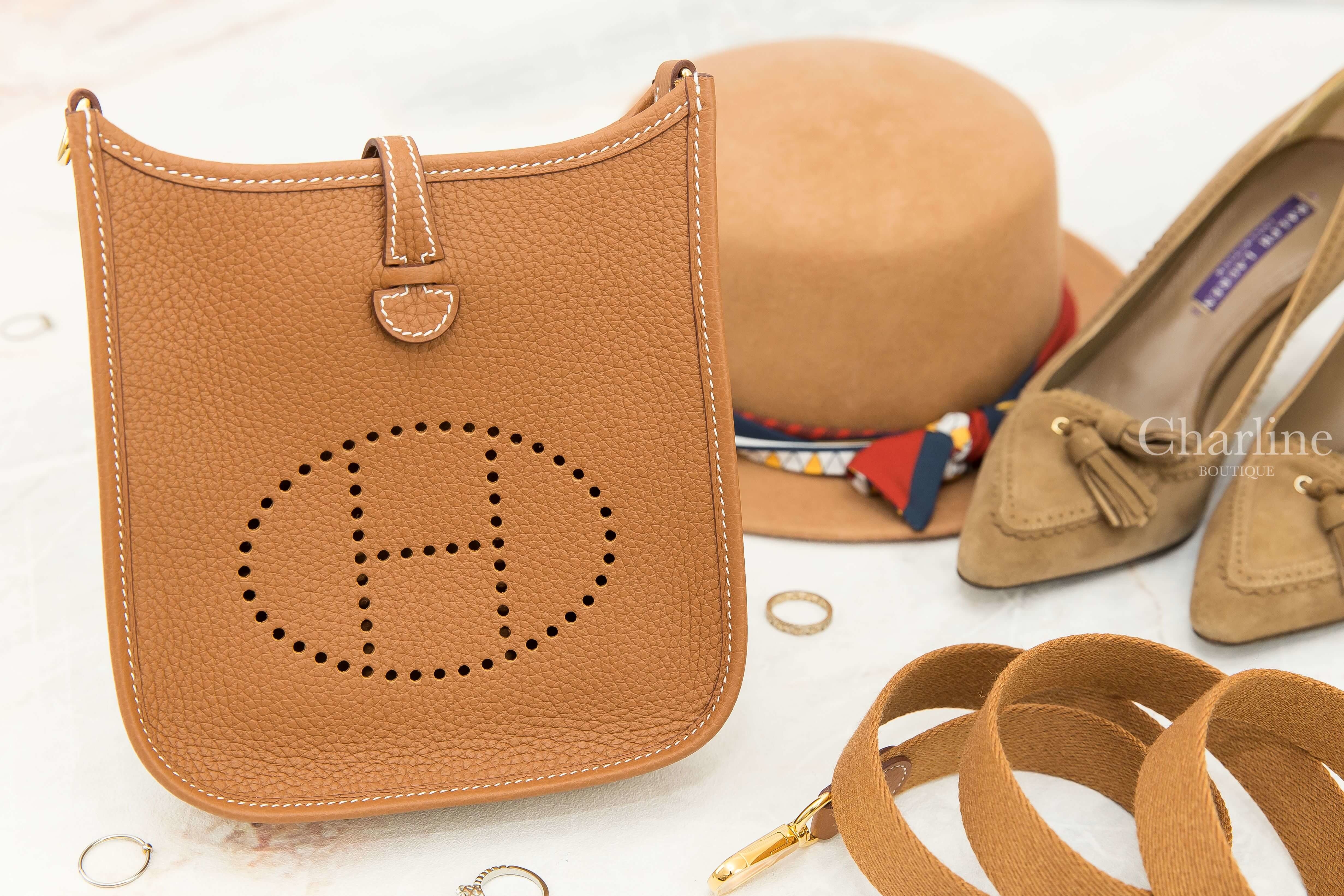 Hermès Evelyne TPM 16cm 37 Gold Taurillon Clemence 焦糖色金釦簍空洞洞肩背包