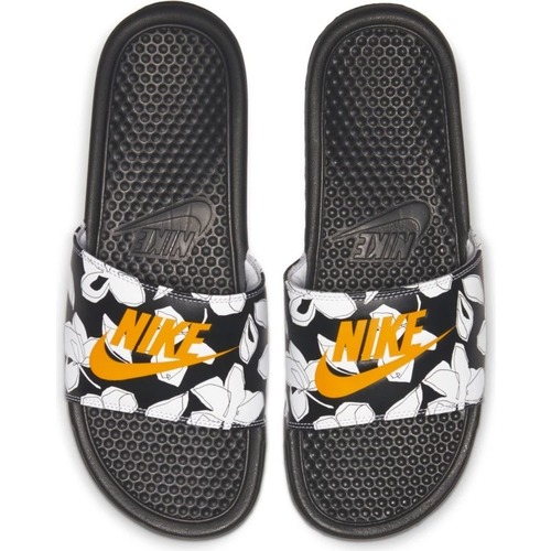 mens black and gold nike slides