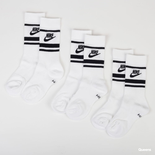 Nike 3 Pack Crew NSW Essential Stripe Socks White Black
