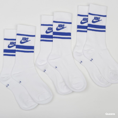 Nike 3 Pack Crew NSW Essential Stripe Socks White Blue