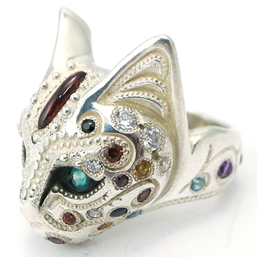 BBM 電鍍白K 貓戒 （Emerald Eyes, Garnet Forehead）