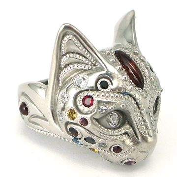 BBM 電鍍白K 貓戒 （Diamond Eyes, Garnet Forehead）