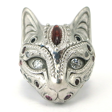 BBM 電鍍白K 貓戒 （Diamond Eyes, Garnet Forehead）