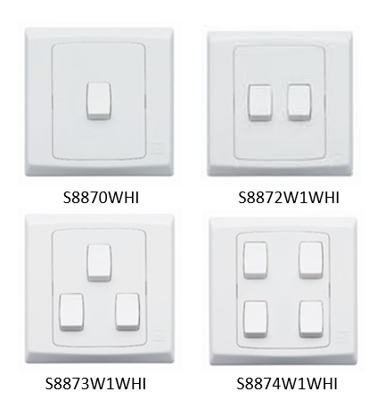 MK 單控開關掣 S8870WHI S8872W1WHI S8873W1WHI S8874W1WHI