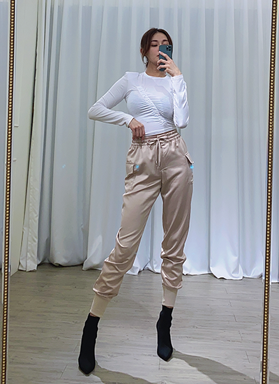 [現貨] 綁帶束口工作褲 [ 膚色/Free ]