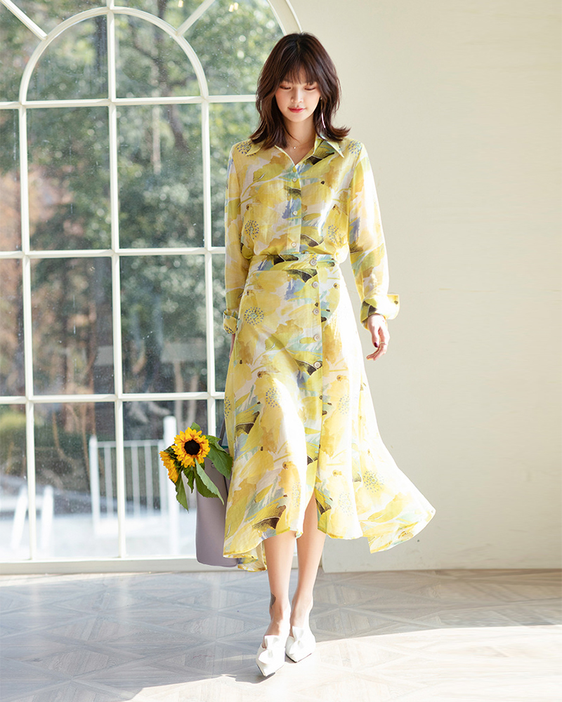 水墨印花天絲亞麻長裙 兩色