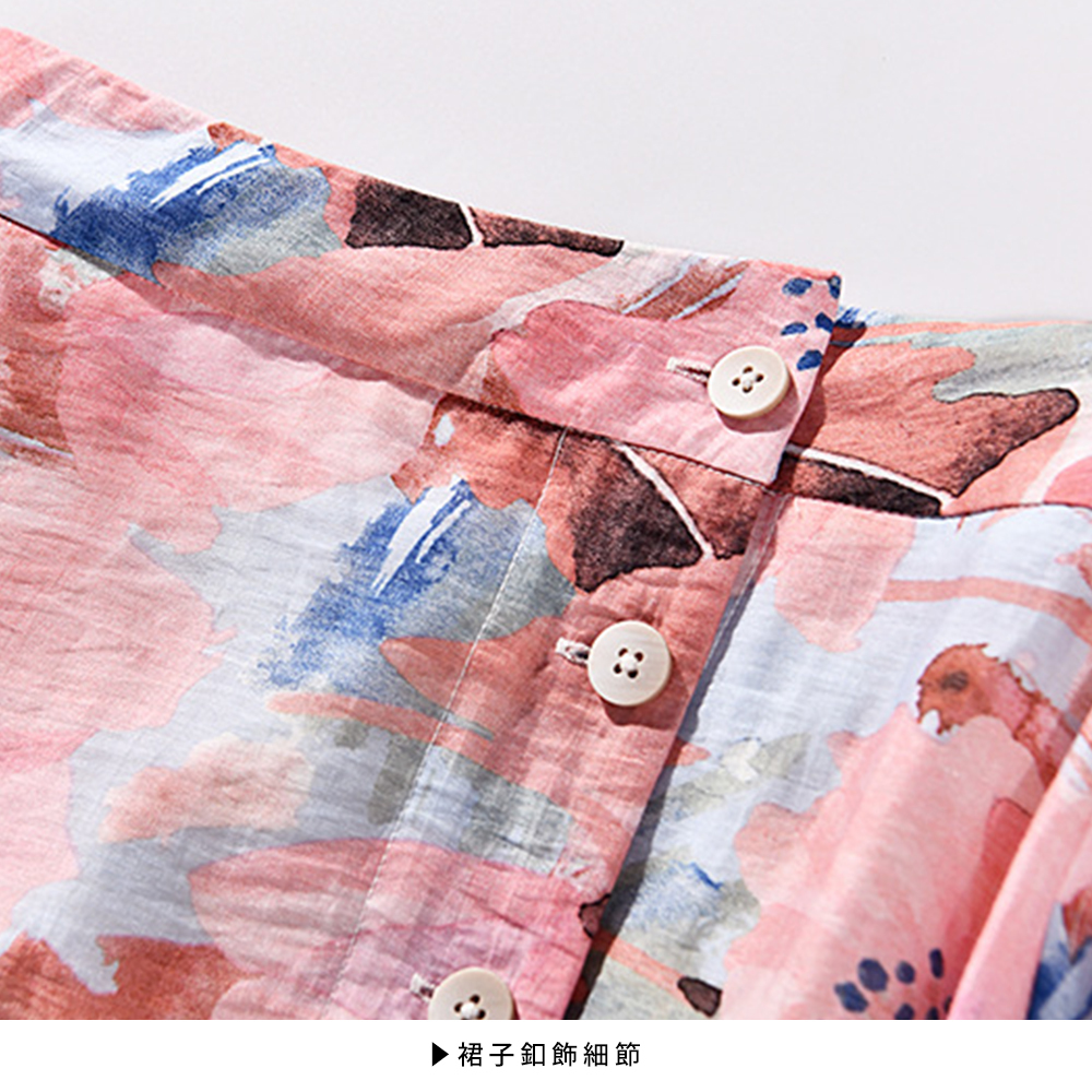 DEER.W 水墨印花天絲亞麻長裙 平拍細節