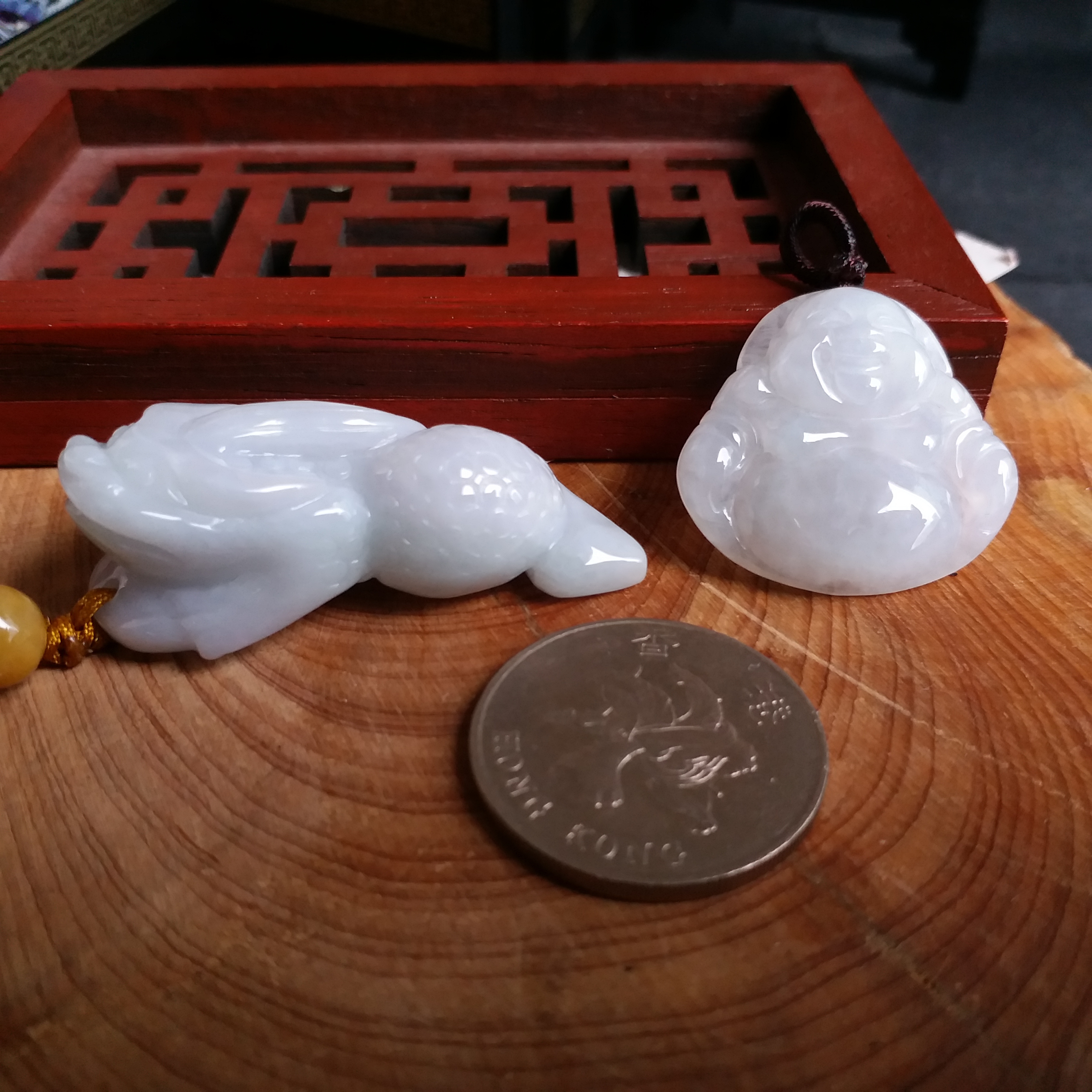 冰糯淺綠笑佛+淡紫吸財三腳金蟾, 天然翡翠A玉, 緬甸玉, Jade, Jadeite