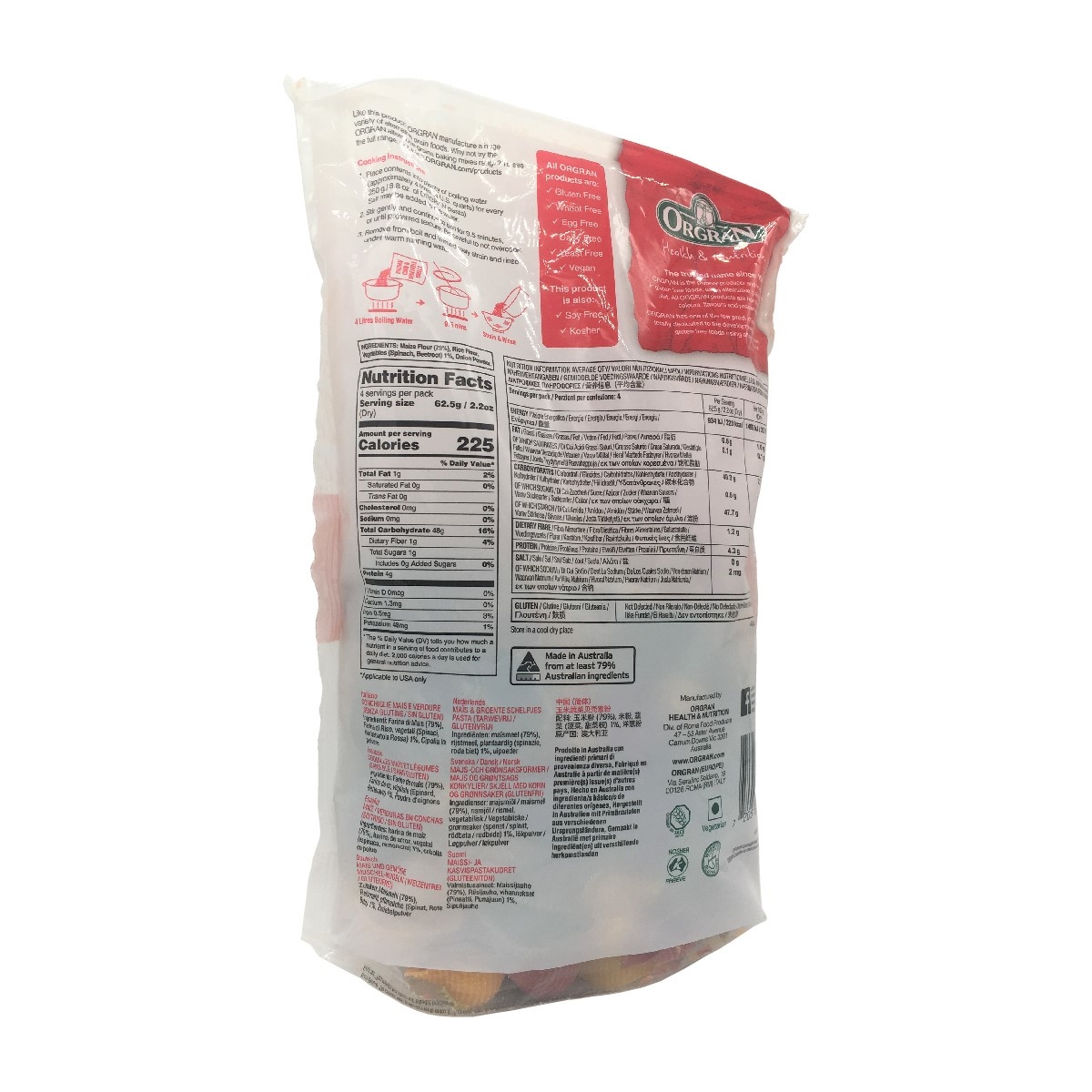 Orgran Gluten Free Corn & Vegetable Pasta Shells (250g) (161409)