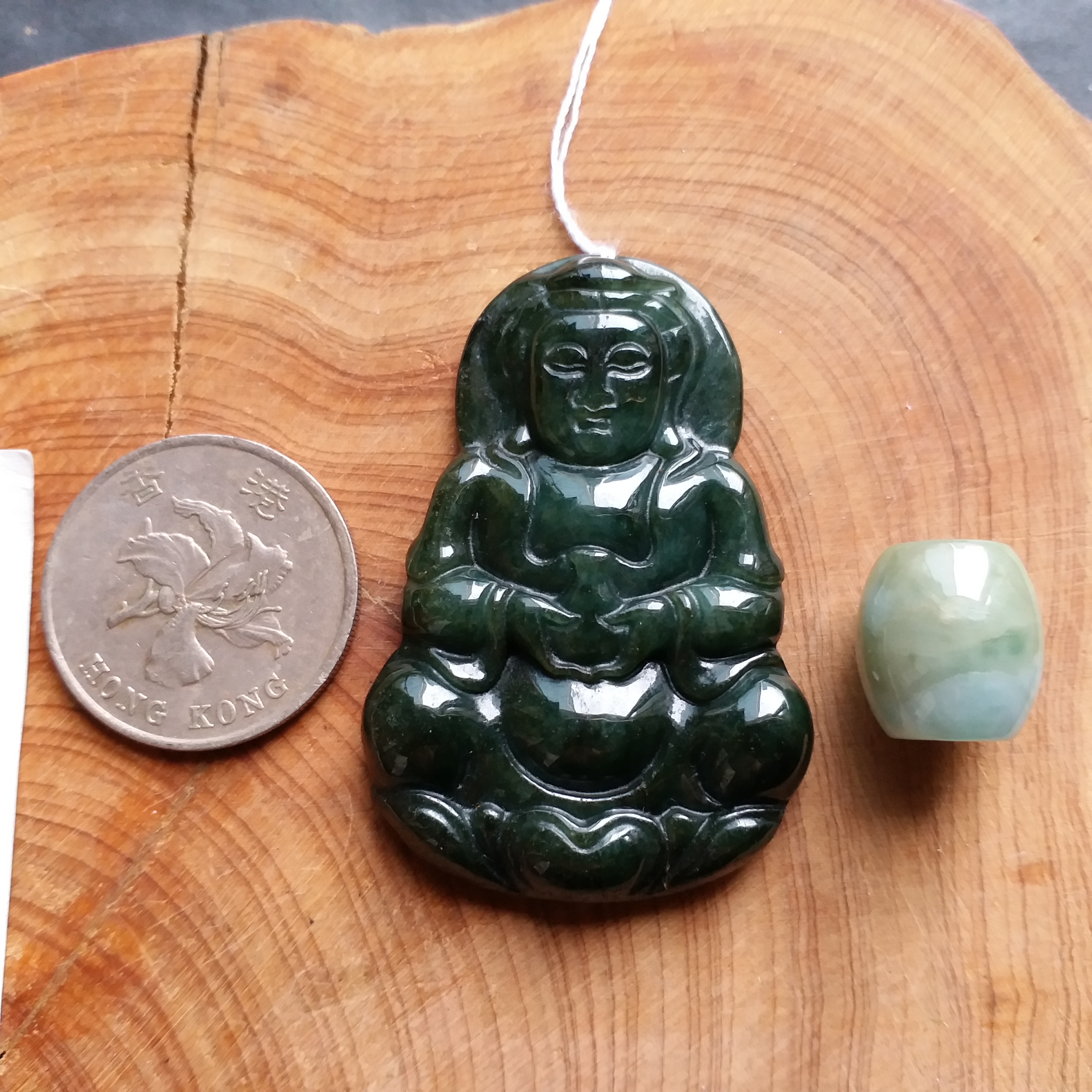 FG24 冰糯油青玉瓶觀音吊墜+冰糯飄綠路路通