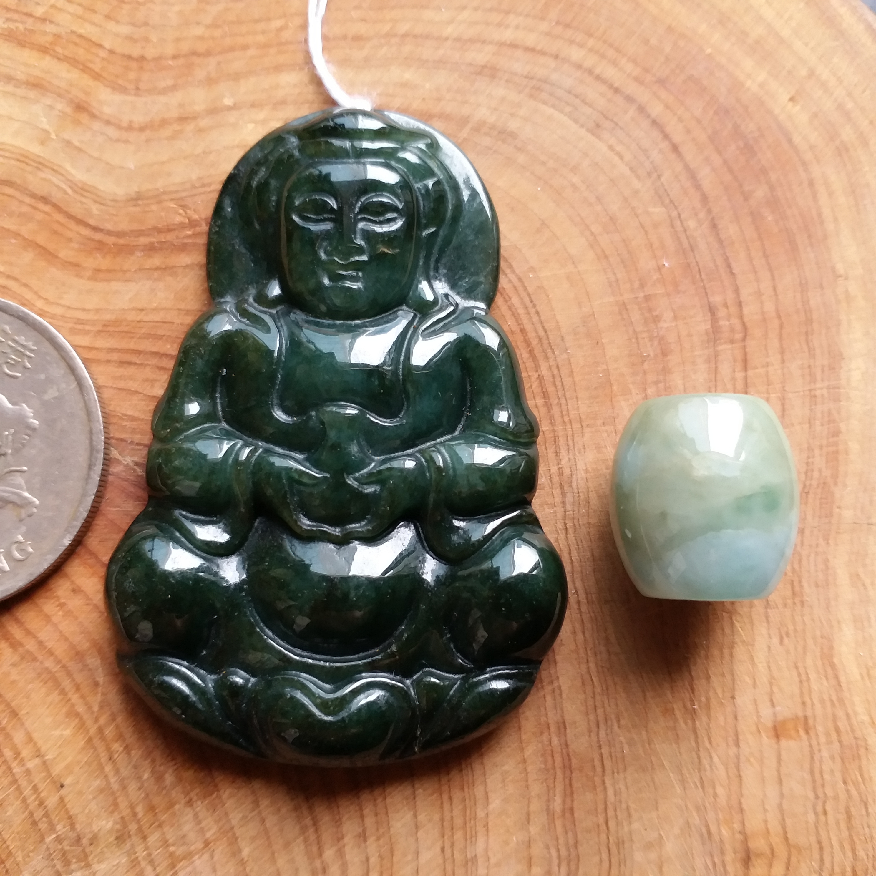 FG24 冰糯油青玉瓶觀音吊墜+冰糯飄綠路路通