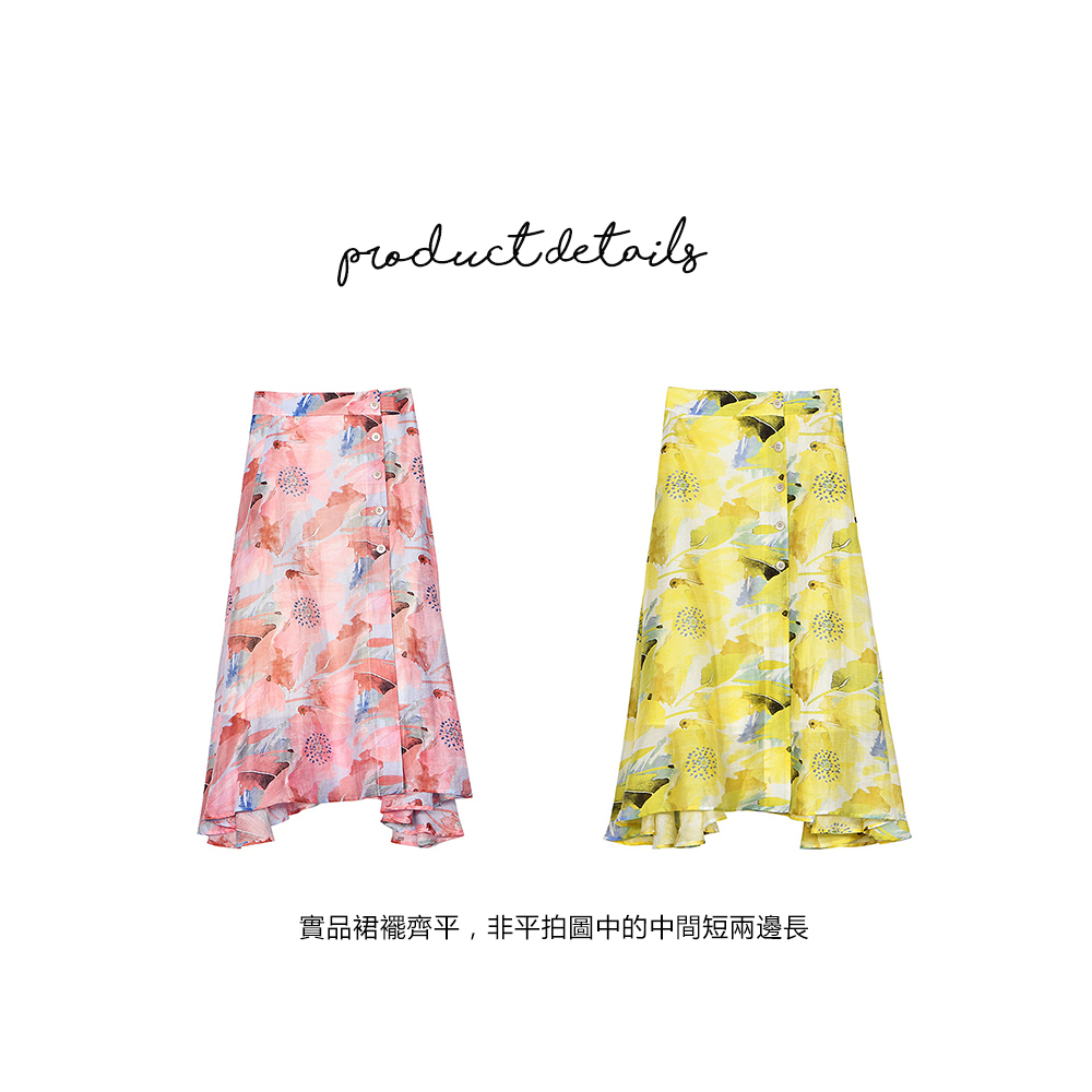 DEER.W 水墨印花天絲亞麻長裙 平拍細節