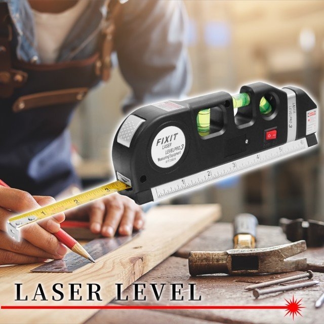 磁性三段雷射水平儀-黑-2.5米捲尺