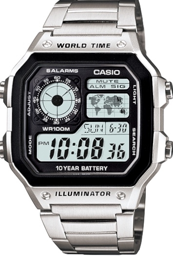 萬年鐘錶 - 卡西歐  CASIO 世界地圖復古電子錶   AE-1200WHD-1A  錶徑 42.1 MM