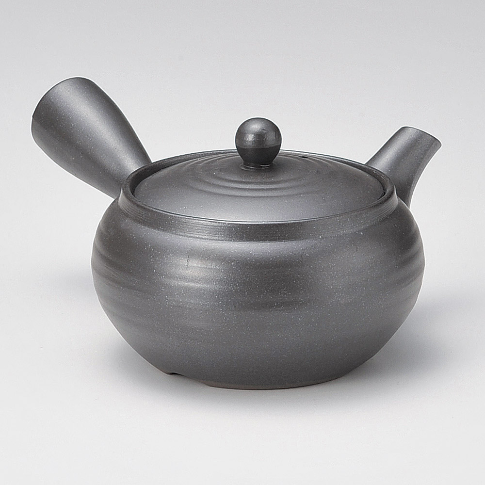 【萬古燒】平形釉黑 橫手急須0.4L