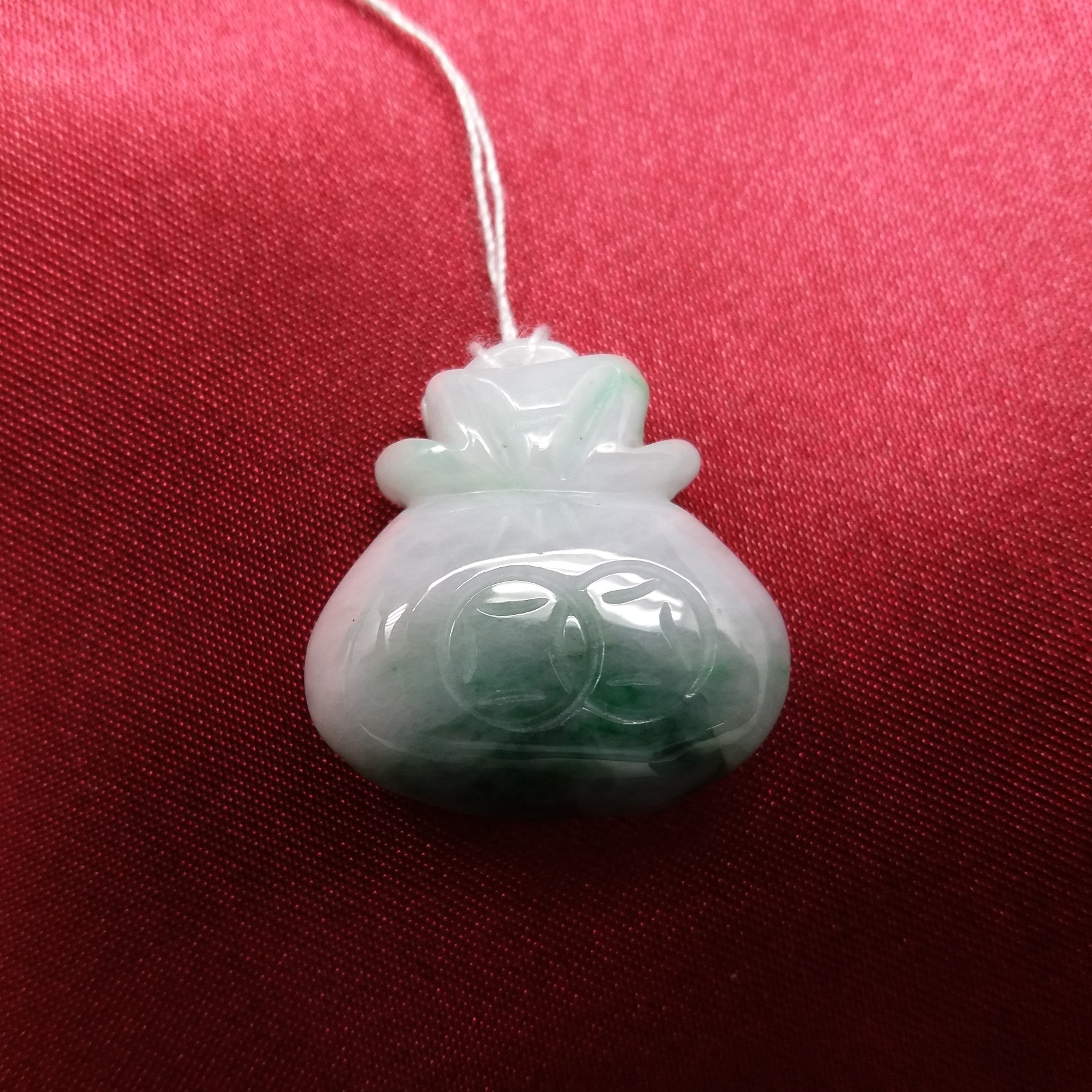 白底飄綠金錢袋, 天然翡翠A玉, 緬甸玉, Jade, Jadeite