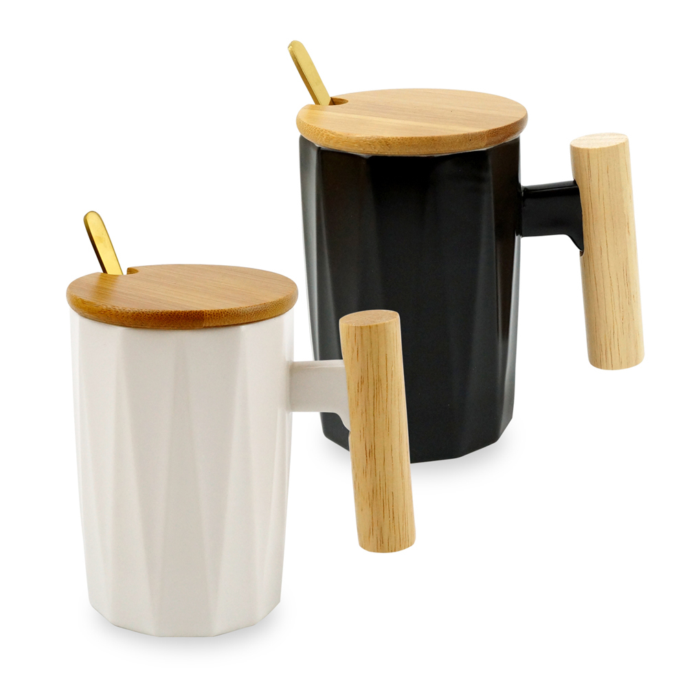 植粹木柄斜紋附蓋質感馬克杯350ml