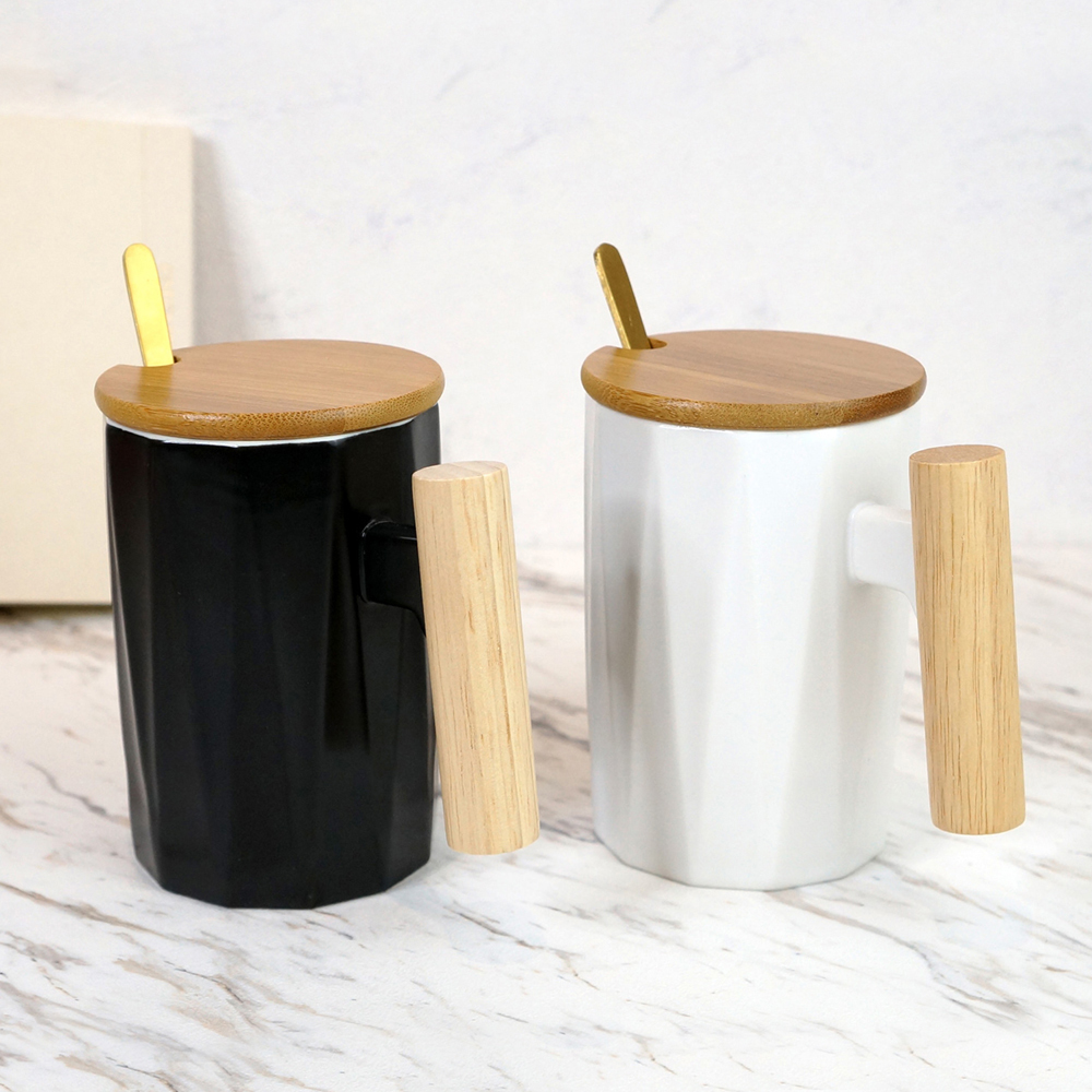 植粹木柄斜紋附蓋質感馬克杯350ml