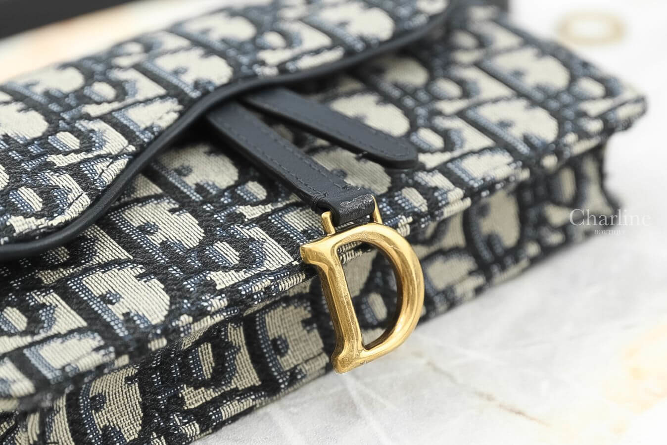 Dior Saddle Belt Pouch 深藍色復古老花小牛皮帆布馬鞍腰包