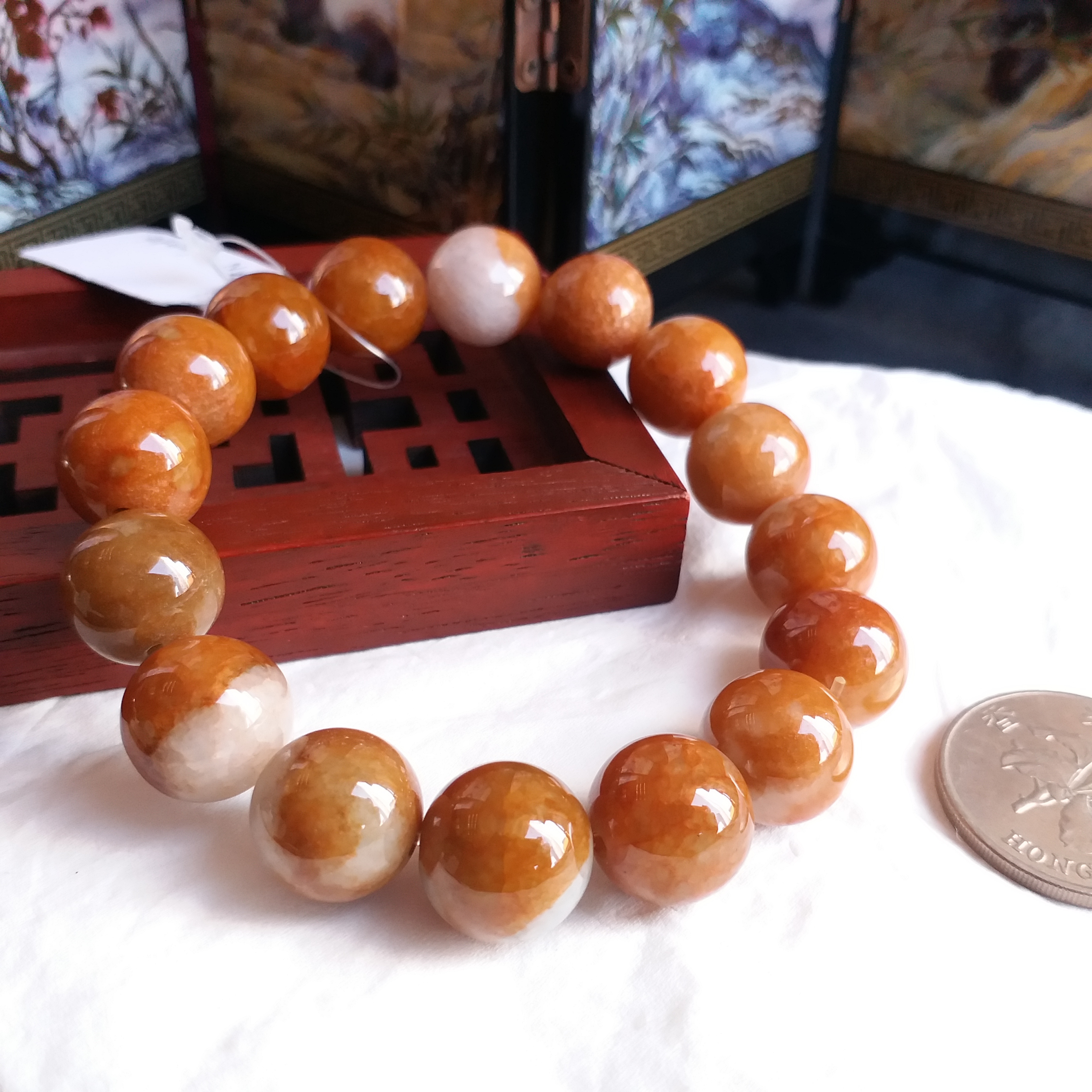 J1692-2 黃翡雙色玉珠手串 (13.5mm直徑)