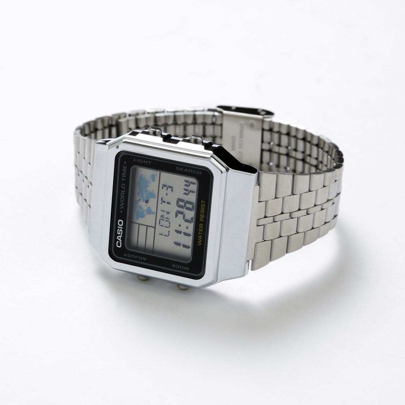 Casio A500WA-1 中裝 銀色方形 世界時間 復古跳字錶