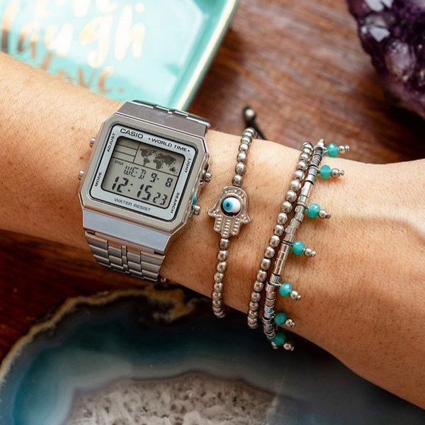 Casio A500WA-7 中裝 銀色方形 世界時間 復古跳字錶