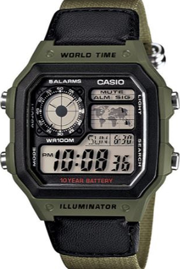 萬年鐘錶 - 卡西歐  CASIO 世界地圖復古電子錶   AE-1200WHB-3B  錶徑 42.1 MM