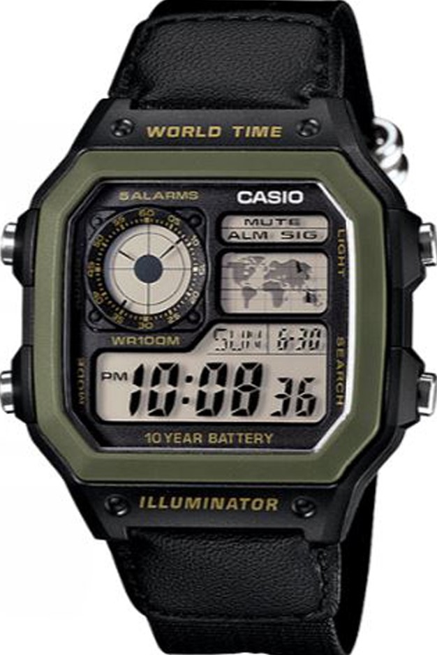 萬年鐘錶 - 卡西歐  CASIO 世界地圖復古電子錶   AE-1200WHB-1B  錶徑 42.1 MM