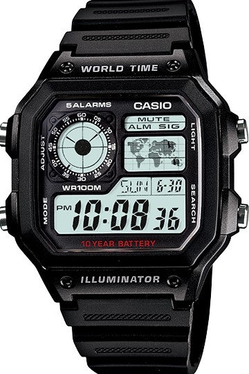 萬年鐘錶 - 卡西歐  CASIO 世界地圖復古電子錶   AE-1200WH-1A  錶徑 42.1 MM