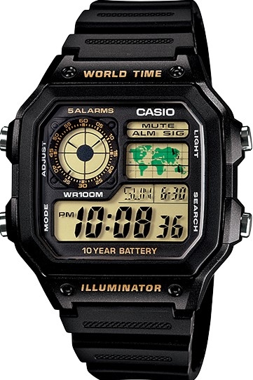萬年鐘錶 - 卡西歐  CASIO 世界地圖復古電子錶   AE-1200WH-1B   錶徑 42.1 MM