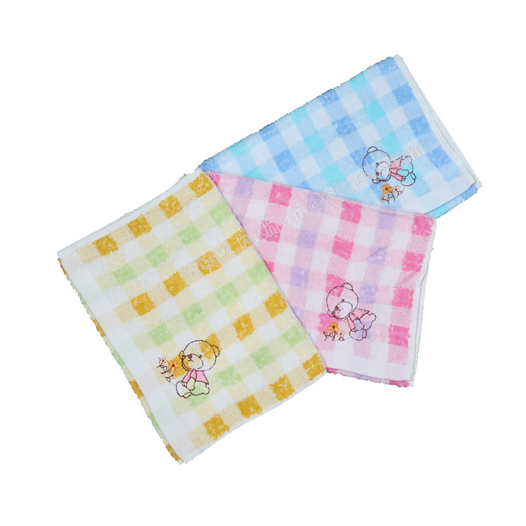 6條裝 格仔繡熊童巾 4110819