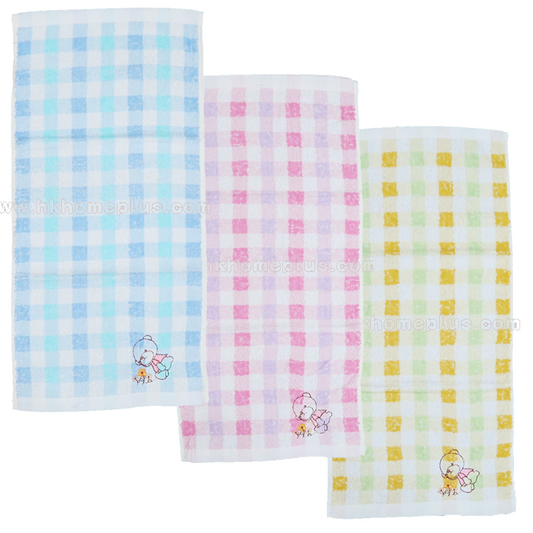 6條裝 格仔繡熊童巾 4110819