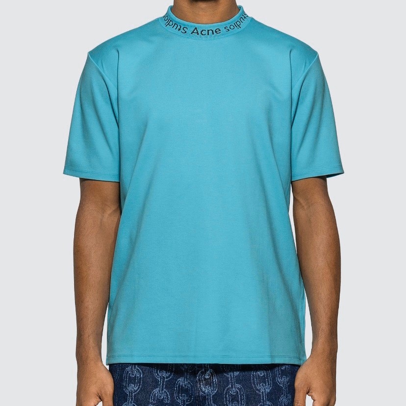 限時折扣 Acne Studios 湖水藍微高領字體Logo短袖