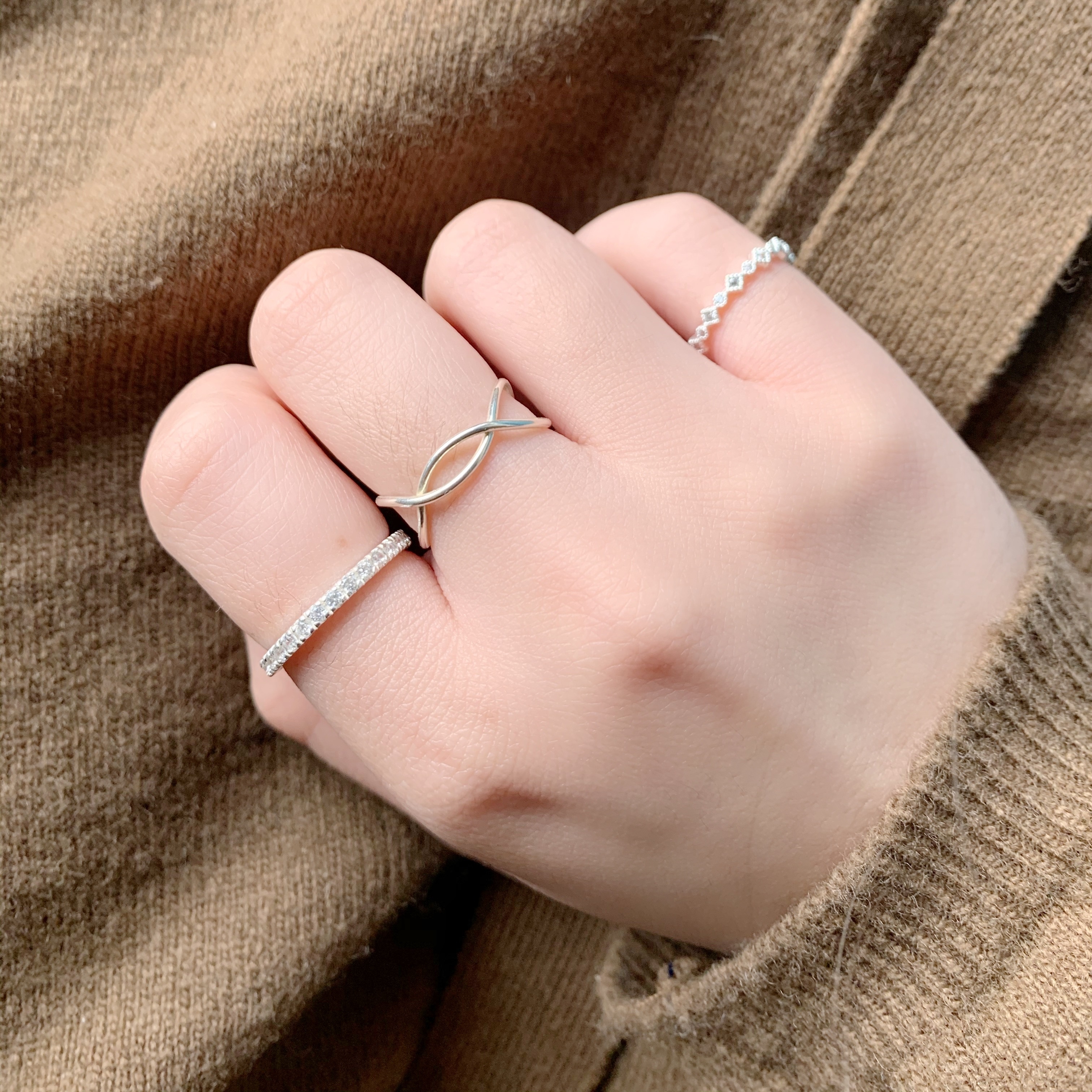 圈菱整圈鋯石戒指-銀