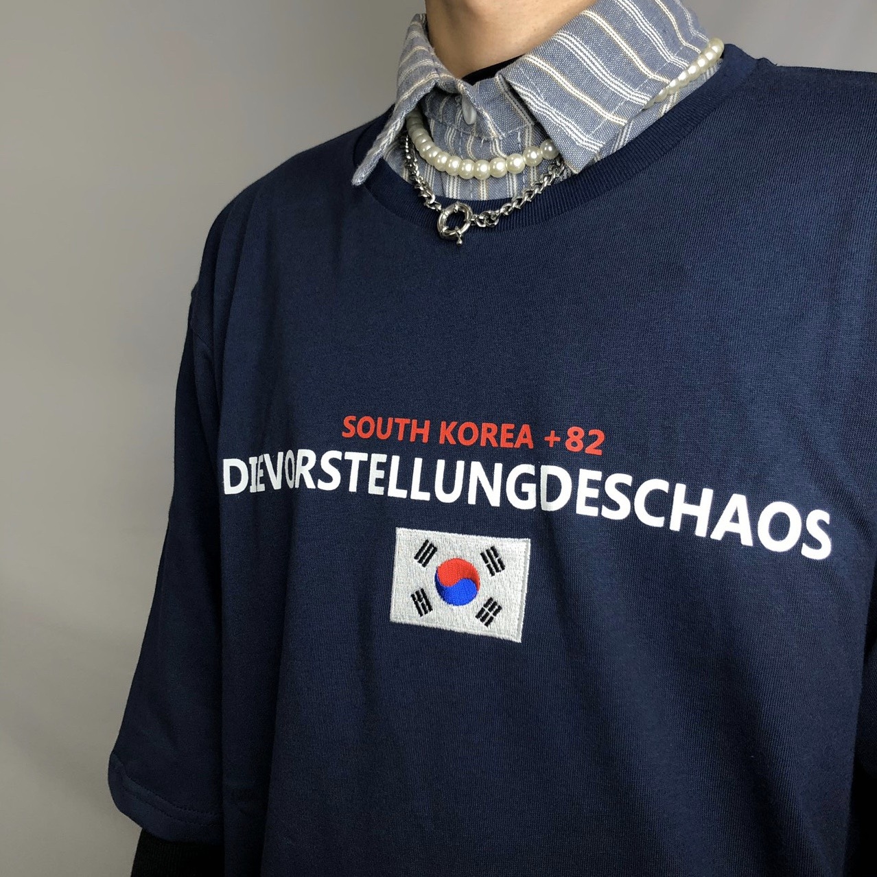 [現貨] 韓國 刺繡國旗 +82 寬鬆標語短T