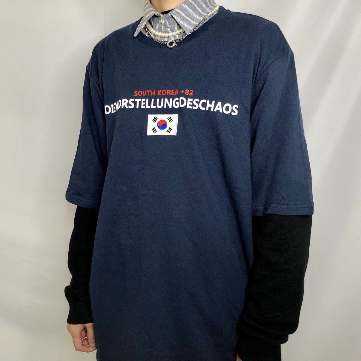 [現貨] 韓國 刺繡國旗 +82 寬鬆標語短T