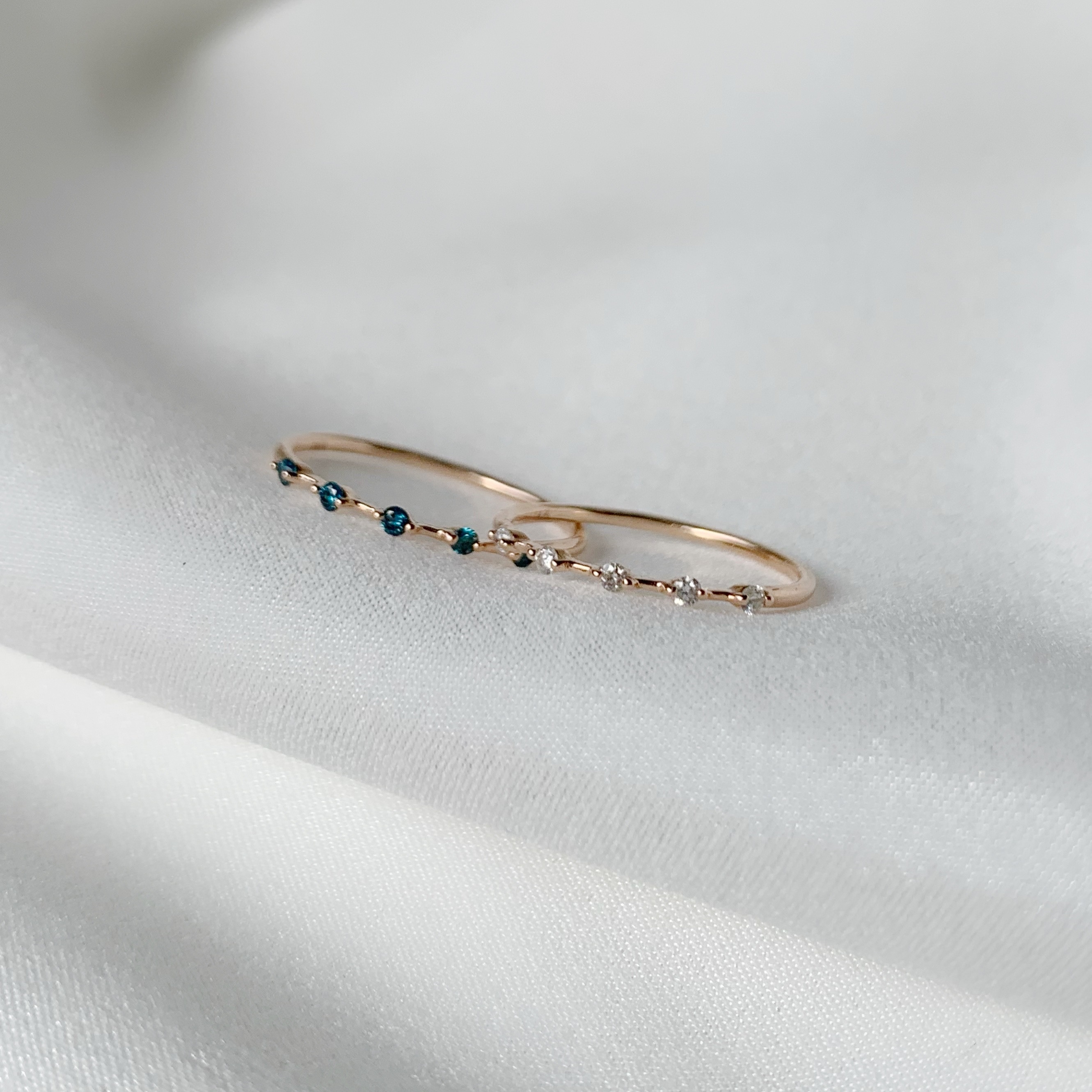 14k玫瑰金 夾鑲7.5分白鑽戒指