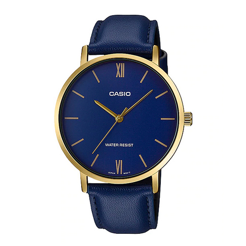 Casio MTP-VT01GL-2B 40mm 藍金皮帶錶 復古錶
