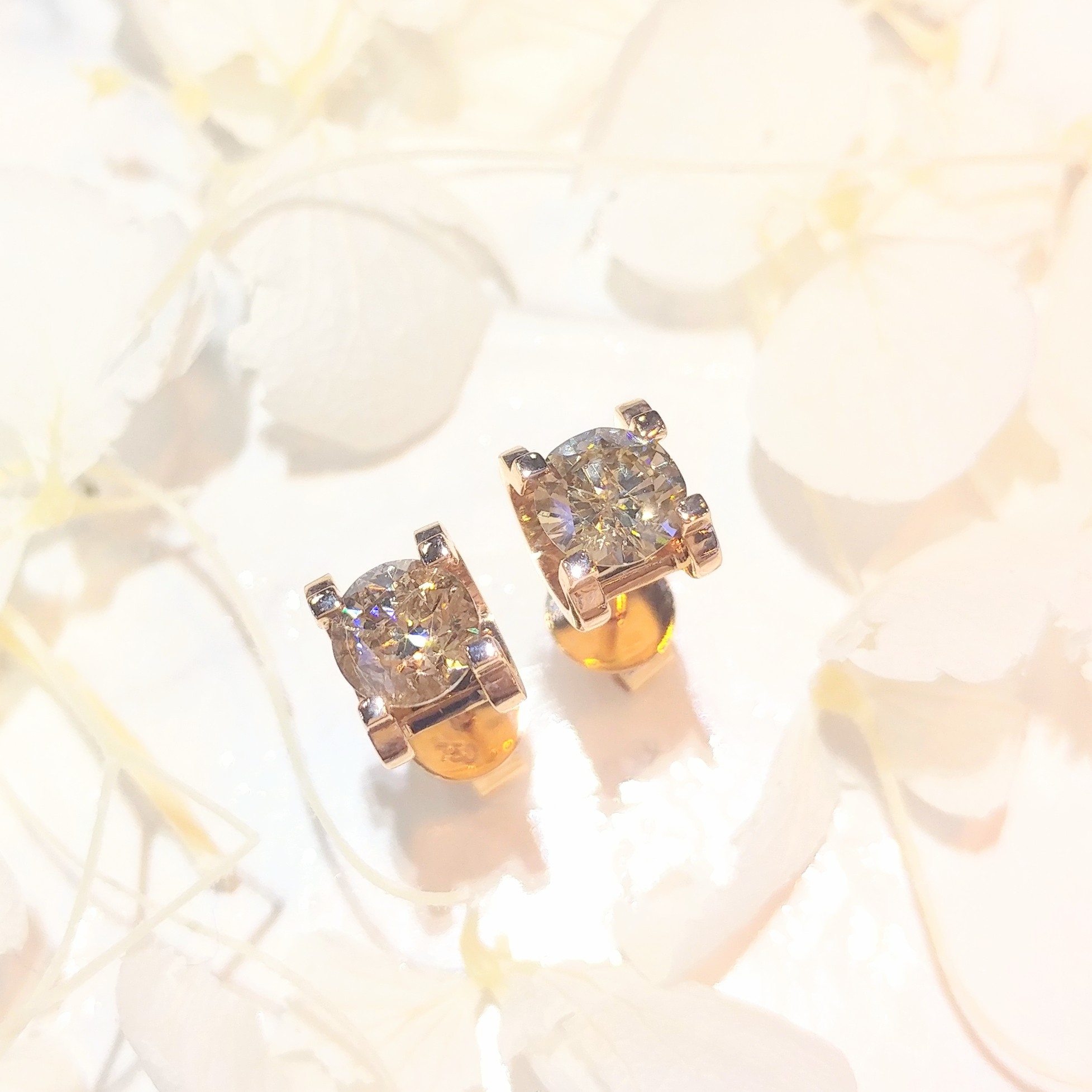 全新18K玫瑰金【主石97份鑽石】耳環